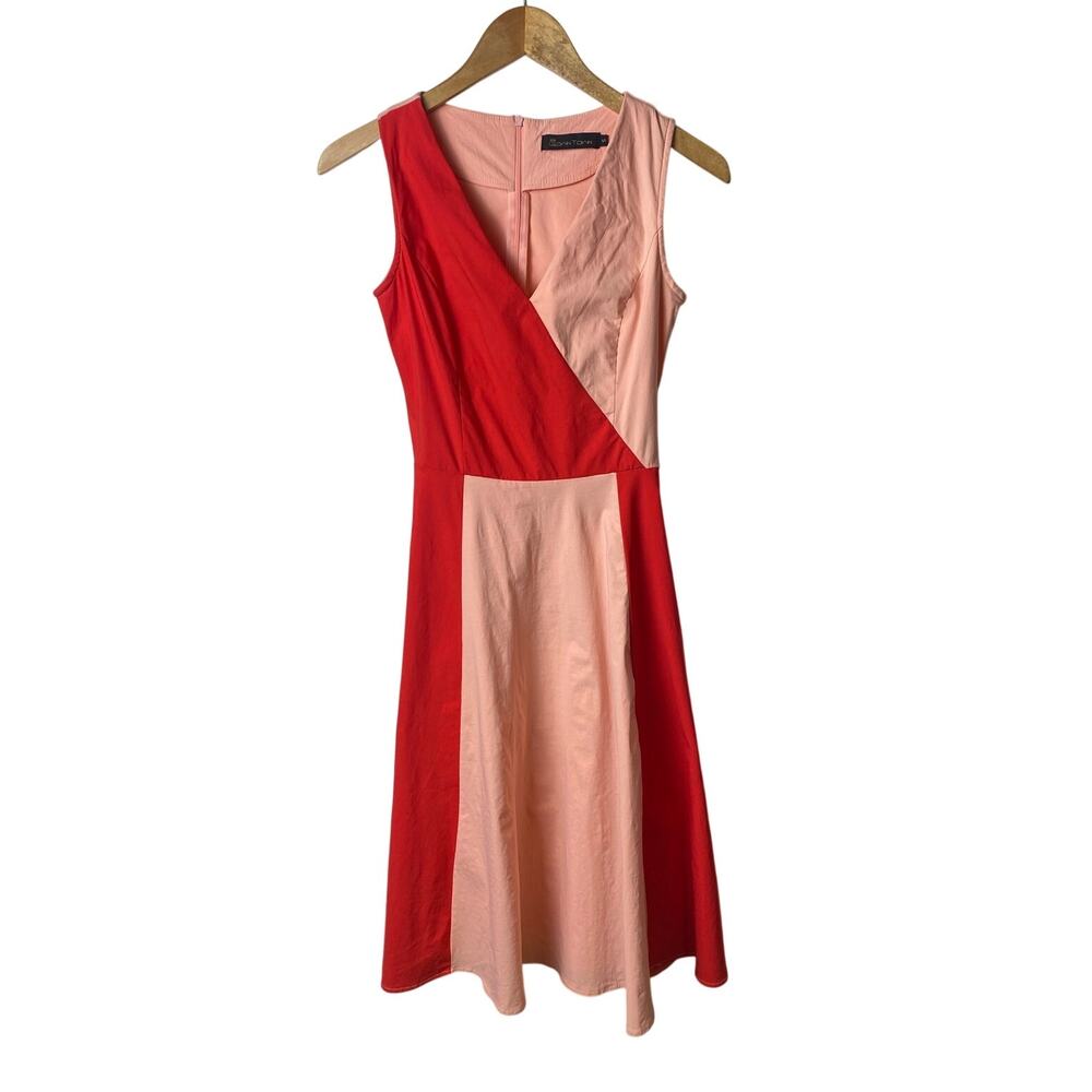 Gown Town Retro Pink Red Colorblock Retro Sleeveless Fit Flare Dress Size Small